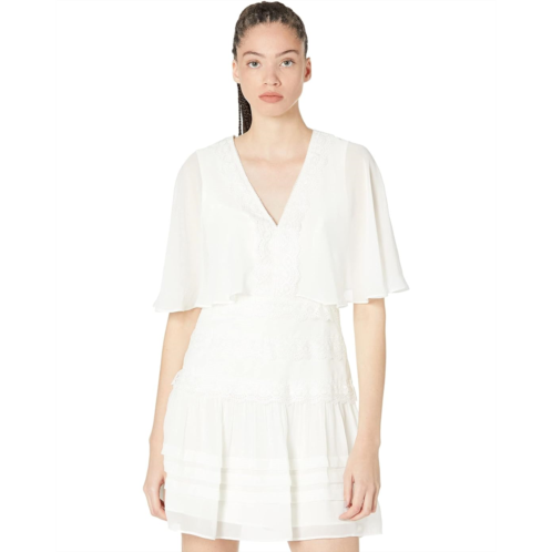 BCBGMAXAZRIA Embroidered Chiffon Flutter Sleeve Cocktail