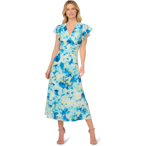 Adrianna Papell Printed Flutter Ankle Dress