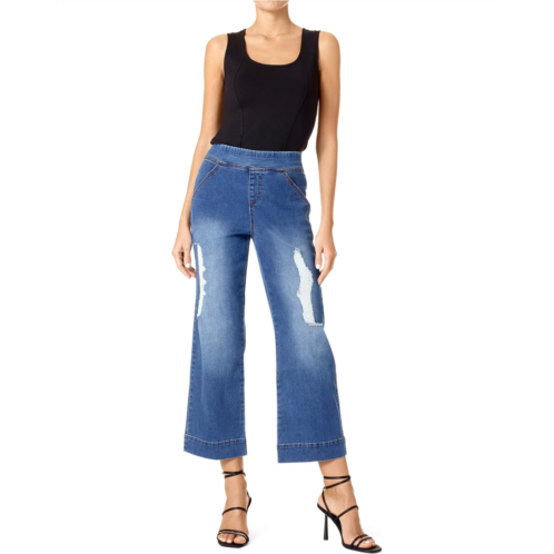 HUE High-Rise Shredded Cropped Denim Flare