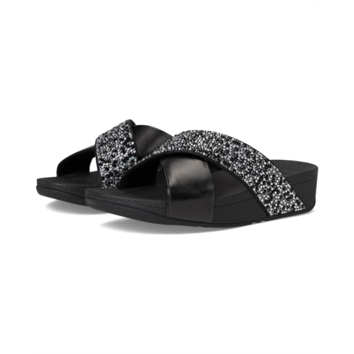 Womens FitFlop Lulu Crystal-Mix Metallic Cross Slides