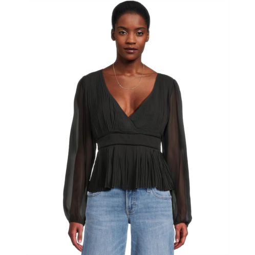 Womens Lucky Brand Long Sleeve Pleated Top