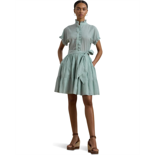 POLO RALPH LAUREN Womens Lauren Ralph Lauren Striped Ruffle Trim Voile Shirtdress
