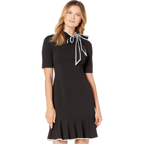 Adrianna Papell Knit Crepe Tie Neck Flounce Dress
