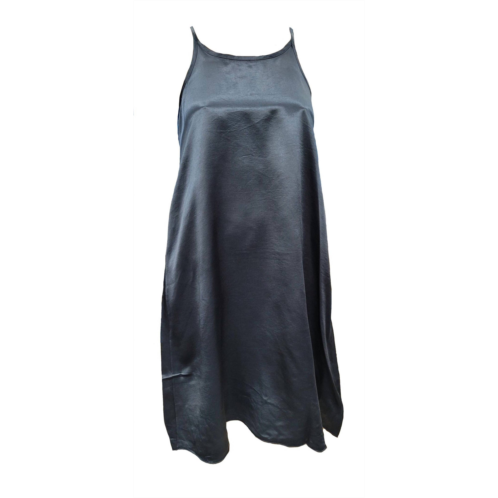 PJ Harlow ruby satin knee length gown with spaghetti straps & gathered back ruby in navy