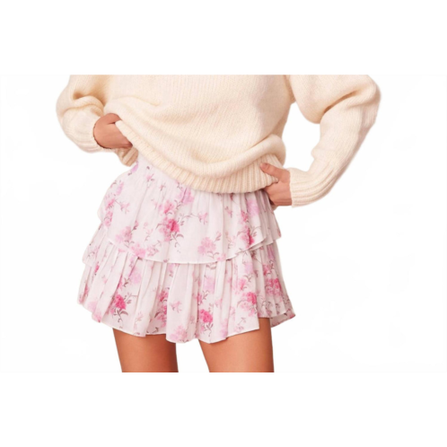 LoveShackFancy ruffle floral mini skirt in pink