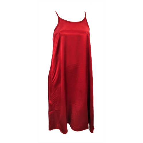 PJ Harlow ruby satin knee length gown with spaghetti straps & gathered back