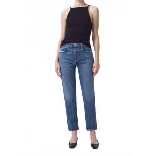 AGOLDE riley long high rise straight jeans in moor