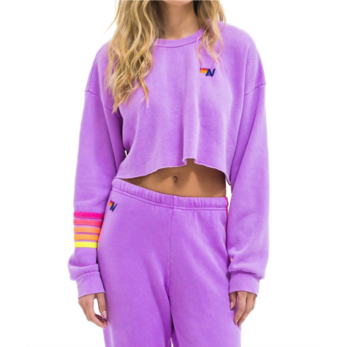 AVIATOR NATION rugby stitch cropped crew sweatshirt in neon purple/ neon