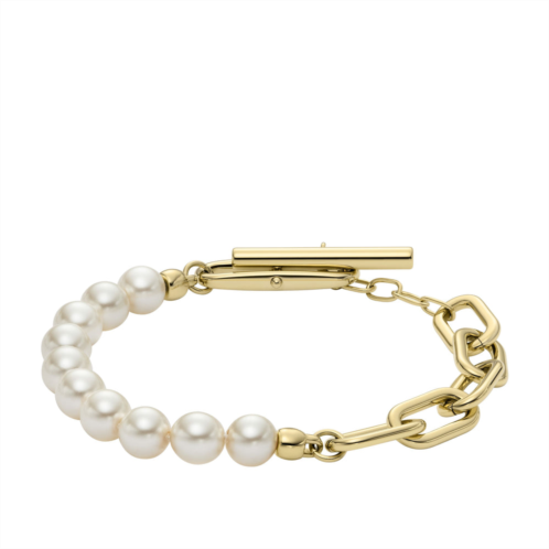 Fossil womens heritage pearl d-link gold-tone stainless steel chain bracelet