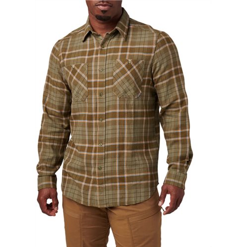 5.11 Tactical Mens Silverwood Flannel Plaid Long Sleeve Shirt Sand Dune Plaid