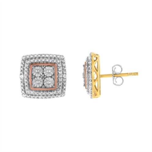 Haus of Brilliance .925 sterling silver diamond accented square shaped milgrain stud earrings