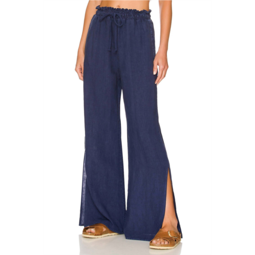 Bella Dahl smocked waist side slit wide leg pant in marine blue