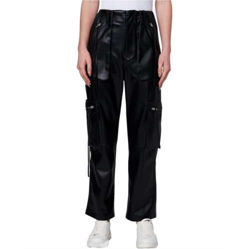Blank NYC Black Leather Baxter Straight Leg Cargo Pants