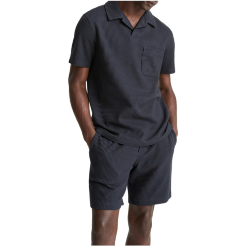 Mens Vince Seersucker Knit Short Sleeve Johnny Collar