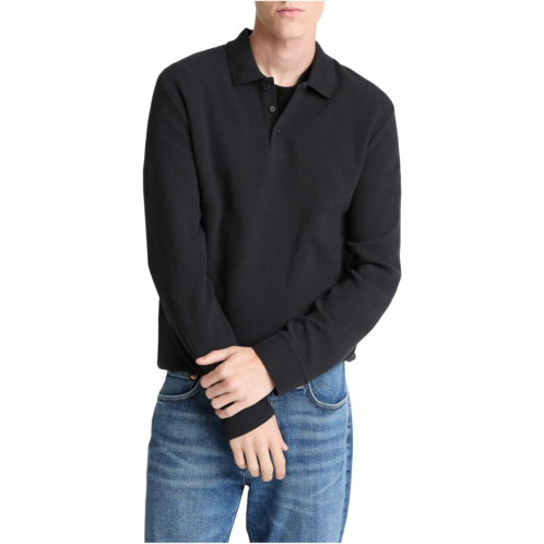 Mens Vince Basket Weave Long Sleeve Polo