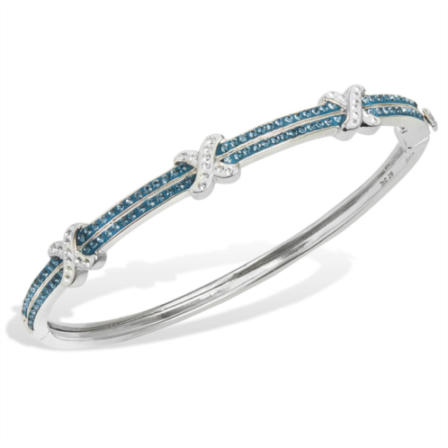 SAVVY CIE JEWELS rhodium plated white and blue crystal x bangle bracelet
