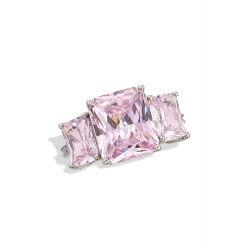 SAVVY CIE JEWELS rhodium plated bold pink 3 stones ring
