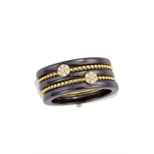 SAVVY CIE JEWELS sterling silver .925 and black ceramic cz multi band ring