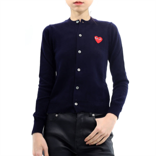 Comme Des Garcons play ladies navy long sleeve logo cardigan