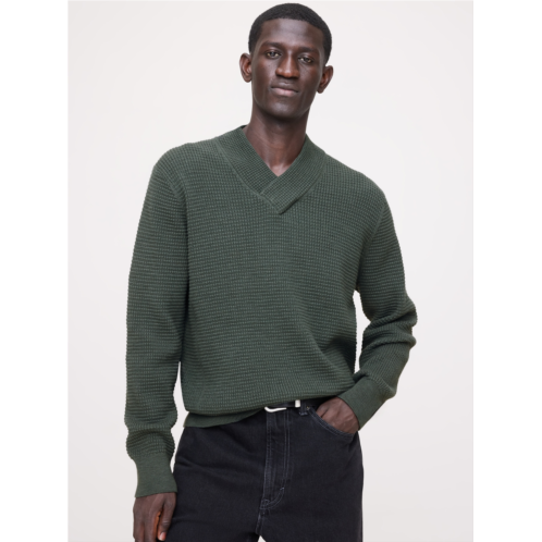 Bananarepublic Cotton Thermal-Knit V-Neck Sweater