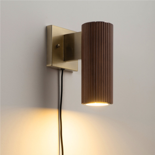 Nova of California tambo wall sconce - dark walnut wood finish weathered brass dimmer