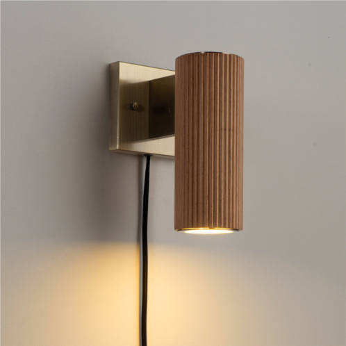 Nova of California tambo wall sconce - natural ash wood finish weathered brass dimmer