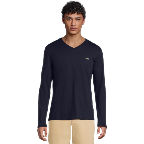 Mens Lacoste Long Sleeve Pima Jersey V-Neck T-Shirt