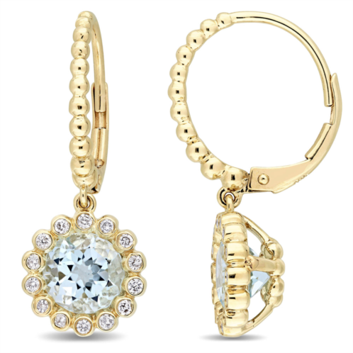 Mimi & Max 3 1/6ct tgw blue topaz 1/3ct tw diamond halo leverback earrings 10k yellow gold