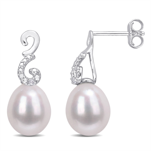 Mimi & Max 8-8.5mm cultured freshwater pearl diamond accent peacock earrings sterling silver
