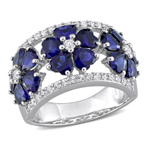 Mimi & Max 4 1/2 ct tgw created blue and created white sapphire floral ring in sterling silver