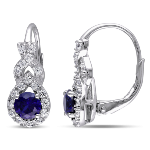 Mimi & Max - 1 7/8 CT TGW Created Blue and White Sapphire Twist Leverback Earrings in Sterling Silver