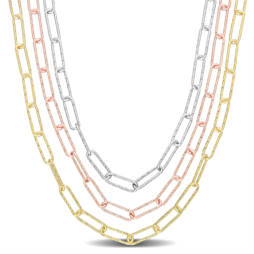 Mimi & Max - Multi-Strand Paperclip Chain Necklace in 3-Tone 18k Gold Plated Sterling Silver 18 in