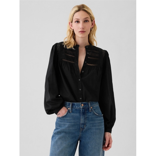 Gap Puff-Sleeve Lace-Trim Shirt