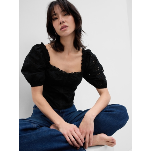 Gap Puff Sleeve Eyelet Shirt