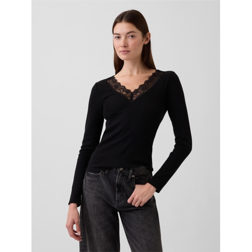 Gap Ribbed Lace-Trim Top