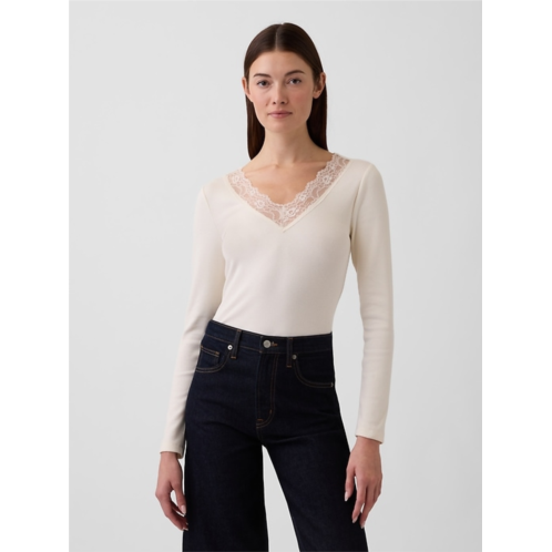 Gap Ribbed Lace-Trim Top