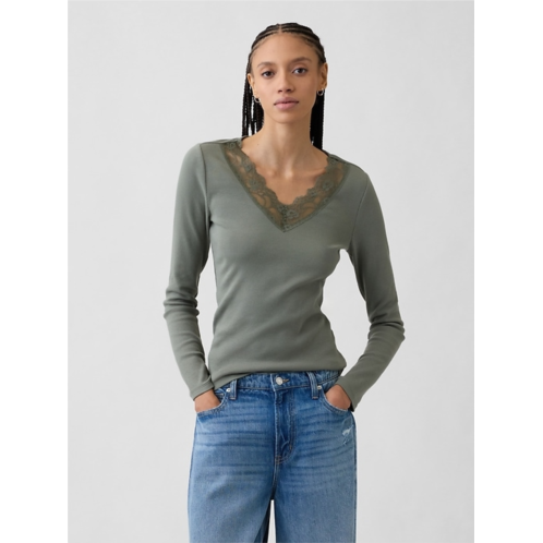 Gap Ribbed Lace-Trim Top