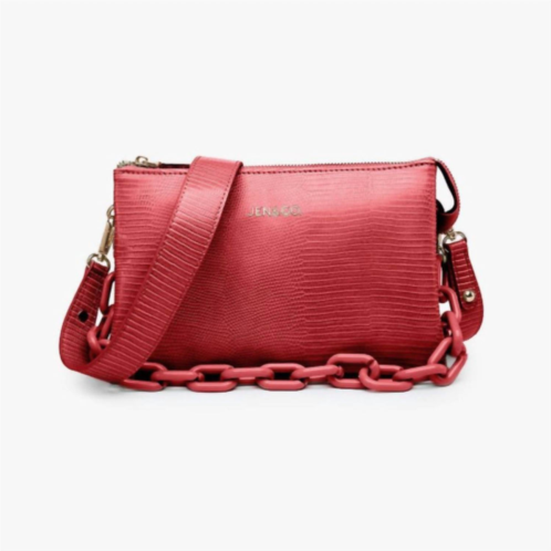 Jen & Co. izzy lizard crossbody bag with chain strap in red