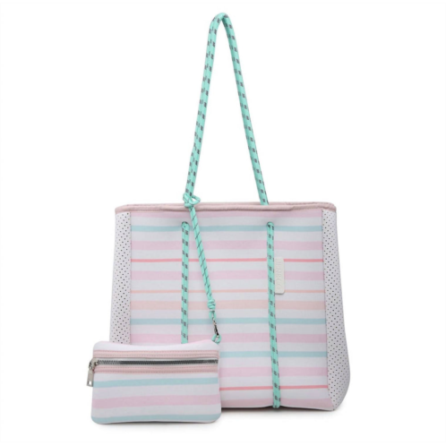 Jen & Co. meribella multifunctional neoprene tote and pouch in multi stripe