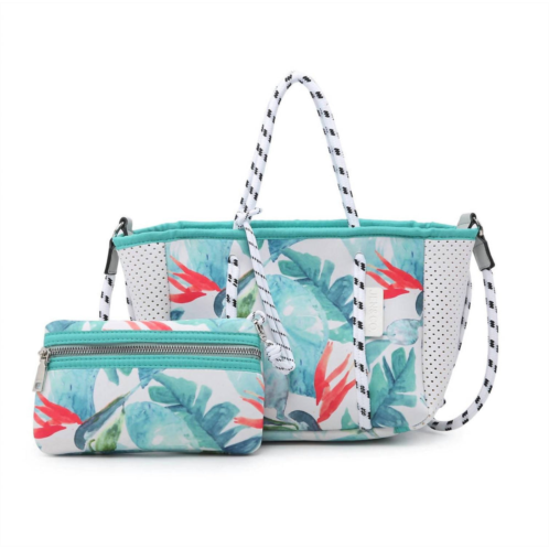 Jen & Co. coralia mini neoprene bag & pouch set in tropical green