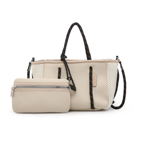 Jen & Co. coralia mini neoprene tote & pouch in beige latte