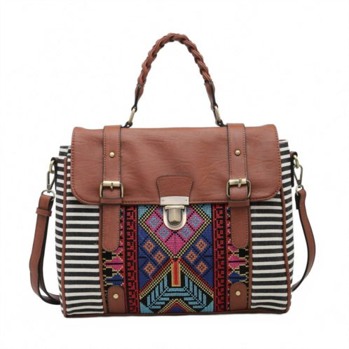 Jen & Co. womens harlow aztec embroidered satchel bag in brown