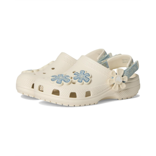 Crocs Kids Classic Denim Floral Backstrap Clogs (Toddler)