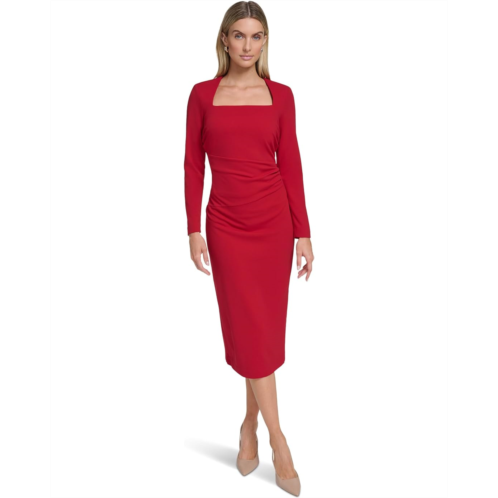 Calvin Klein Scuba Crepe Long Sleeve Midi Sheath