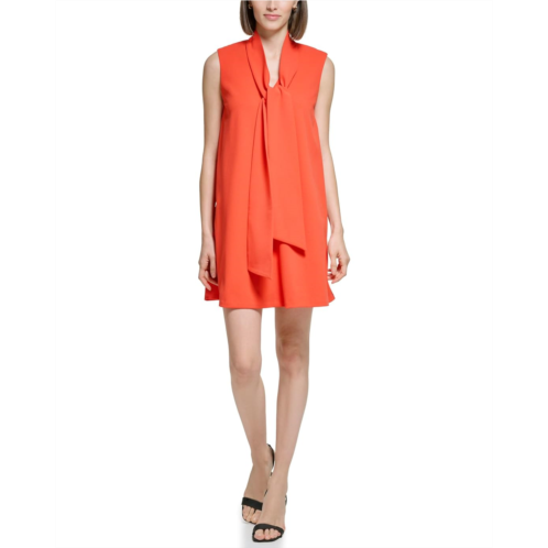 Calvin Klein Scuba Crepe Trapeze Dress with Neck Tie