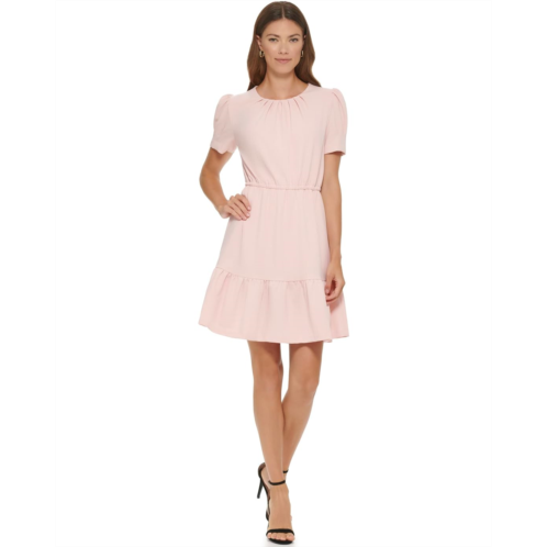 DKNY Ruffled Fit-and-Flare Dress with Puff Sleeve