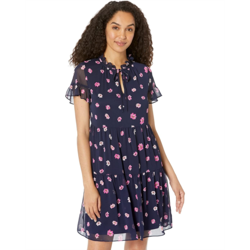 DKNY Printed Ruffle Neck Dress