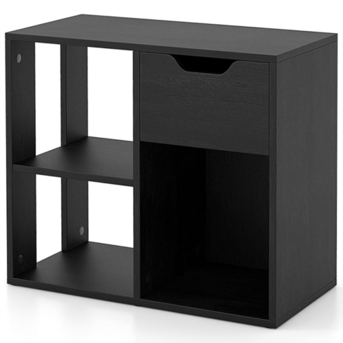 Hivvago 3-cube bookcase 2-tier wooden storage shelf with pull-out drawer-black