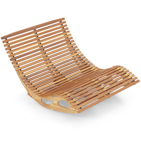 Hivvago slatted acacia 2-seat patio dual rocker sunbed wood lounger with ergonomic curved seat