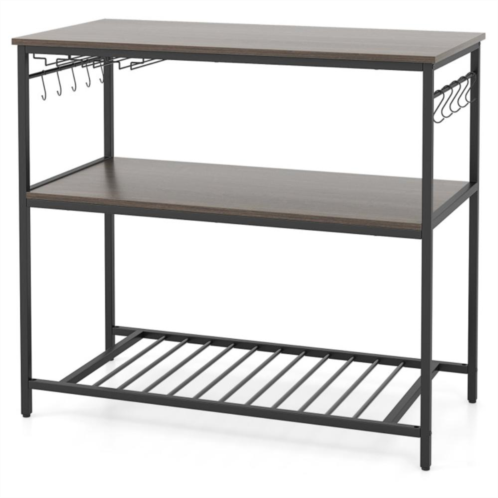 Hivvago kitchen island with 3 shelves wine glass holders and 10 hooks-gray